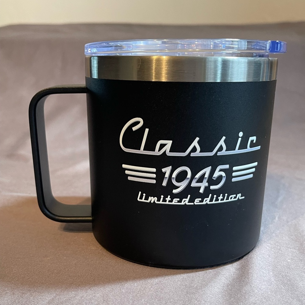 New Stainless Steel Black Coffee Mug Classic 1945 Men’s Birthday Gift